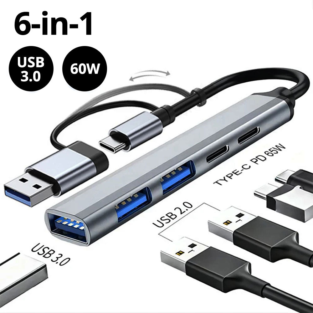 Multicolor Adapter Universal 6-in-1 Multiport Adapter - TechBuum