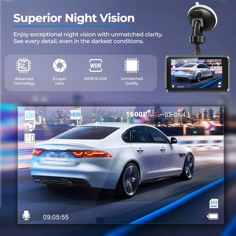 UHD Dual Dash Cam For Car With Night Vision